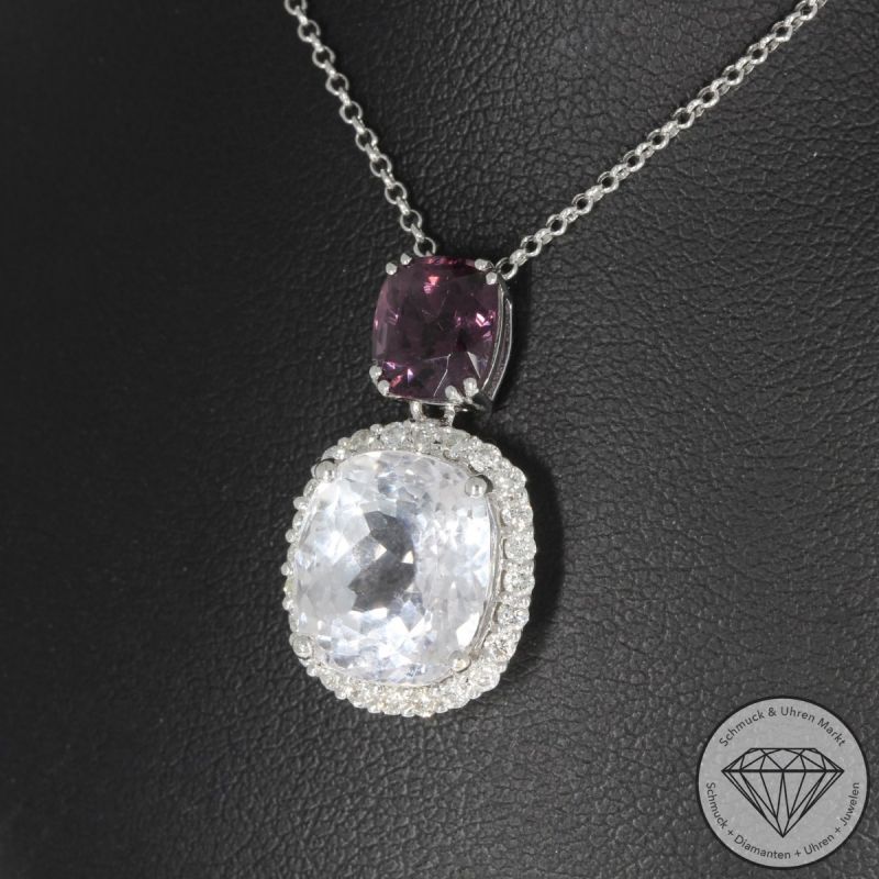 Wert 2670 € Brillant Kunzit Spinell Collier in 750er 18 K Weißgold - 95128