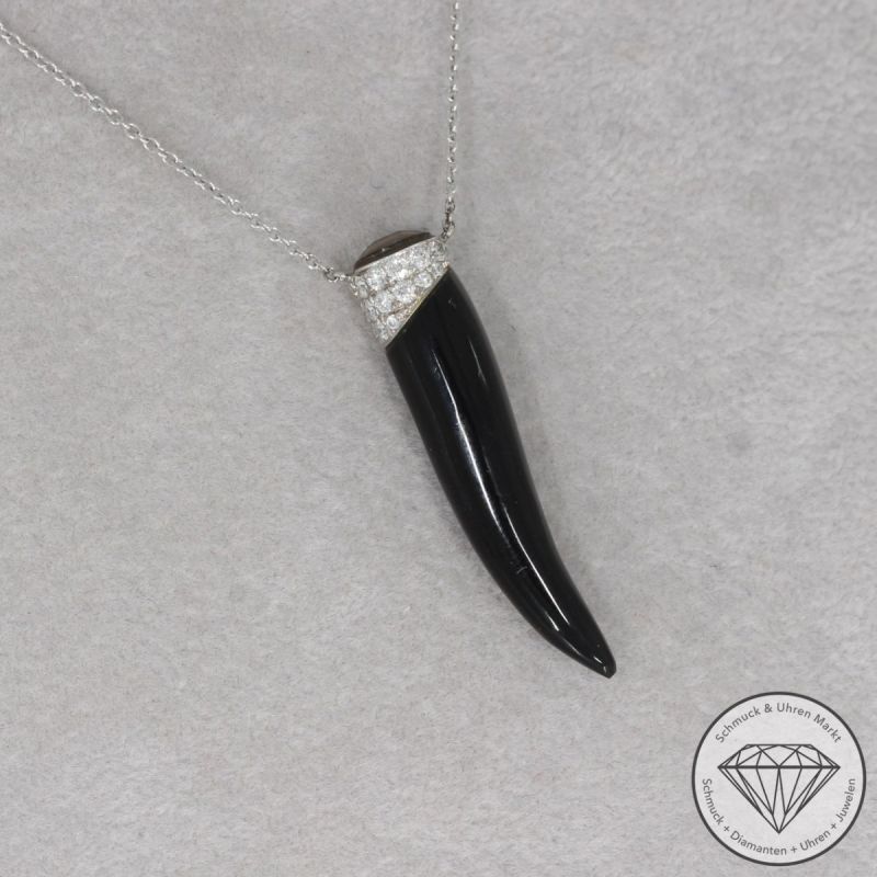 Wert 1520 € Brillant Onyx Rauchquarz Collier in 750er 18 K Weißgold - 95139