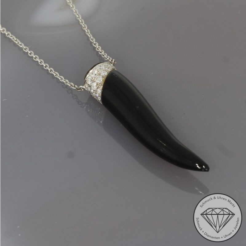 Wert 1520 € Brillant Onyx Rauchquarz Collier in 750er 18 K Weißgold - 95139