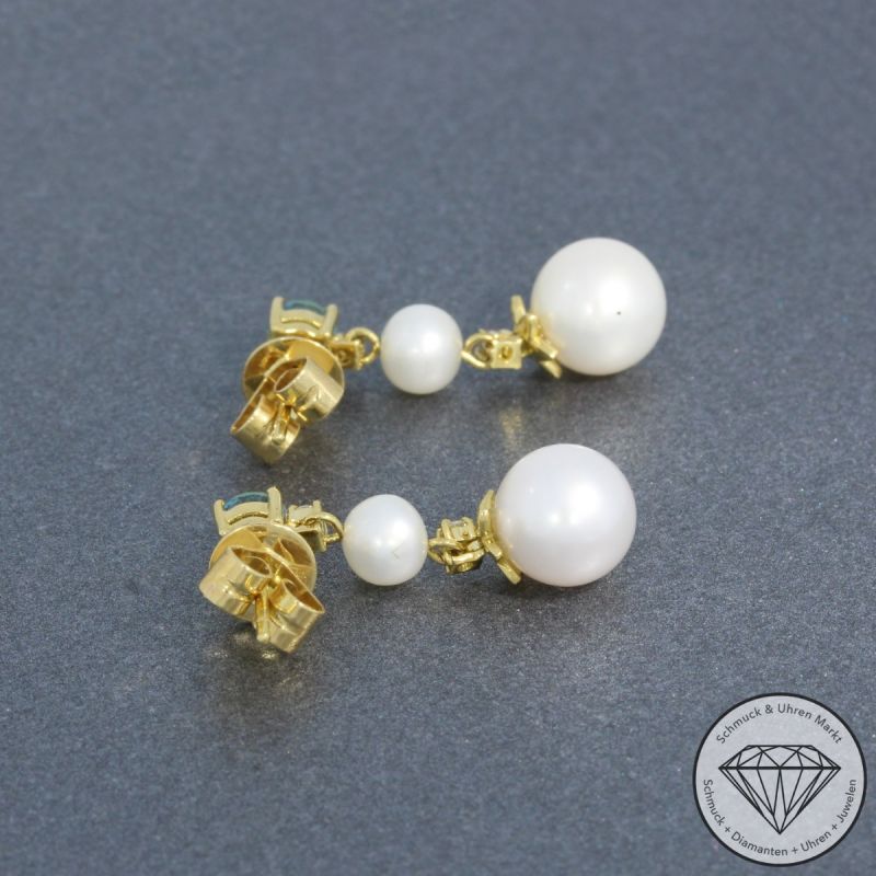 Wert 1130 € Brillant Topas Perlen Ohrringe in 750er 18 K Gelbgold - 95153