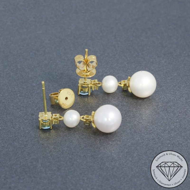 Wert 1130 € Brillant Topas Perlen Ohrringe in 750er 18 K Gelbgold - 95153