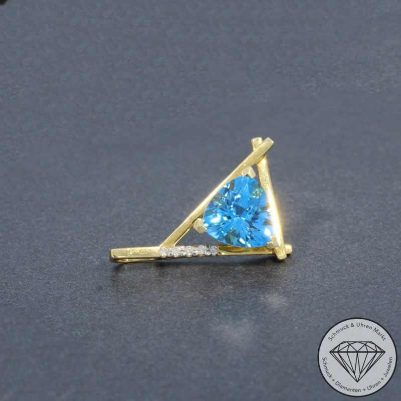 Wert 1100 € Brillant Topas Anhänger in 585er 14 K Gelbgold - 95196