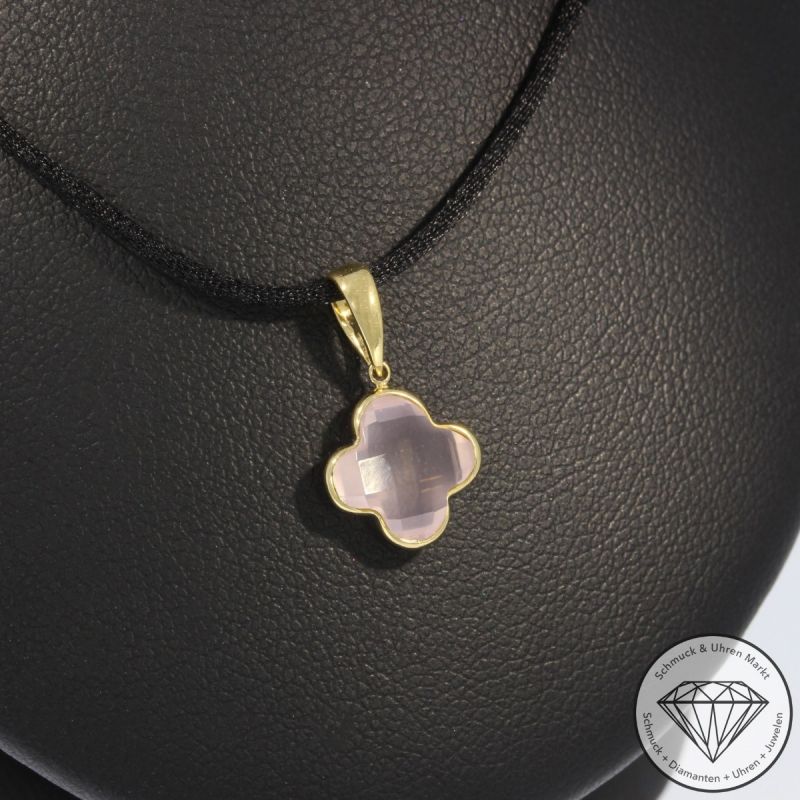 Wert 450 € Rosenquarz Anhänger (2,55 carat) in 585er 14 K Gelbgold - H788