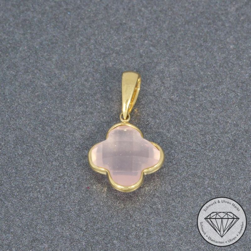 Wert 450 € Rosenquarz Anhänger (2,55 carat) in 585er 14 K Gelbgold - H788