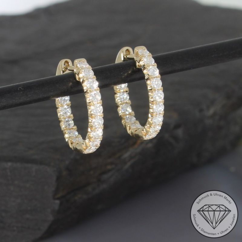 Wert 6590 € Brillant Creolen (1,50 carat) in 585er 14 K Gelbgold - H730