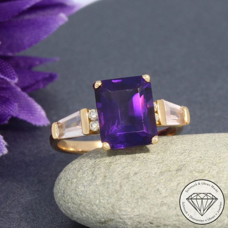 Wert 1090 € Brillant Amethyst Rosenquarz Ring in 750er 18 K Rosegold - 95230