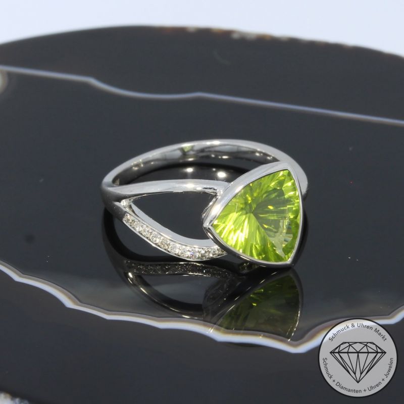 Wert 1250 € Brillant Peridot Ring in 750er 18 K Weißgold - 95236