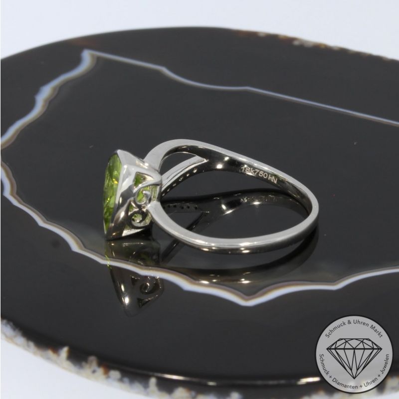 Wert 1250 € Brillant Peridot Ring in 750er 18 K Weißgold - 95236