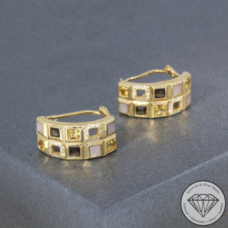 Wert 3550 € Brillant Farbedelstein Ohrringe in 585er 14 K Gelbgold - 95261