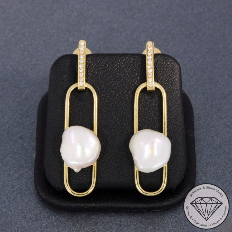 Wert 1550 € Brillant Perl Ohrringe in 585er 14 K Gelbgold - 95289