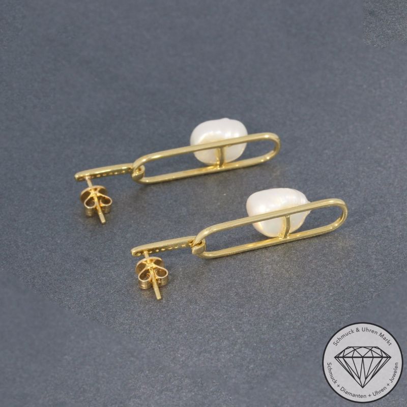 Wert 1550 € Brillant Perl Ohrringe in 585er 14 K Gelbgold - 95289
