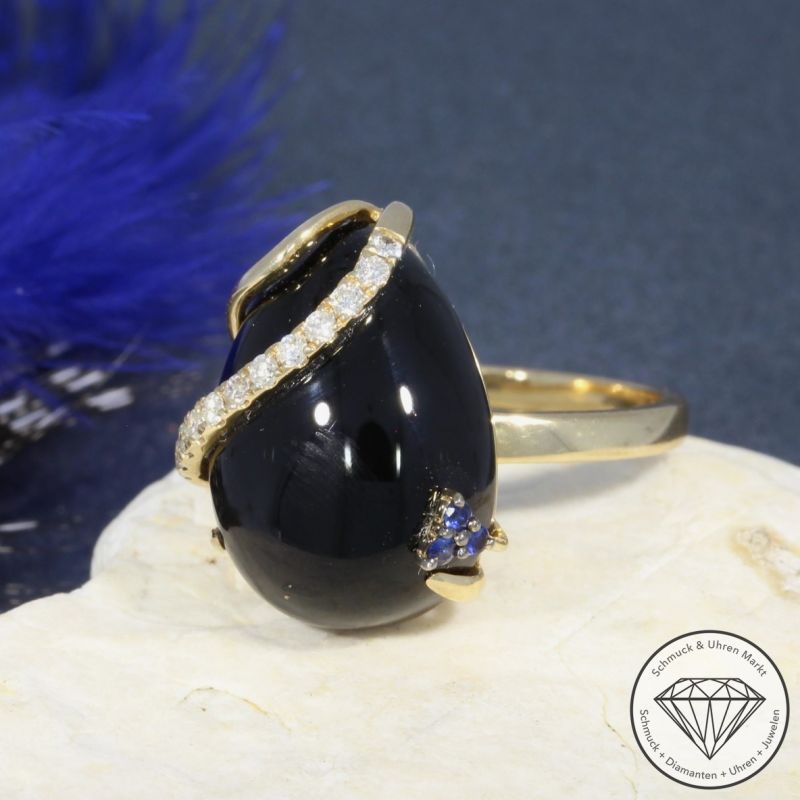 Wert 1780 € Brillant Saphir Achat Ring in 585er 14 K Gelbgold - 95290
