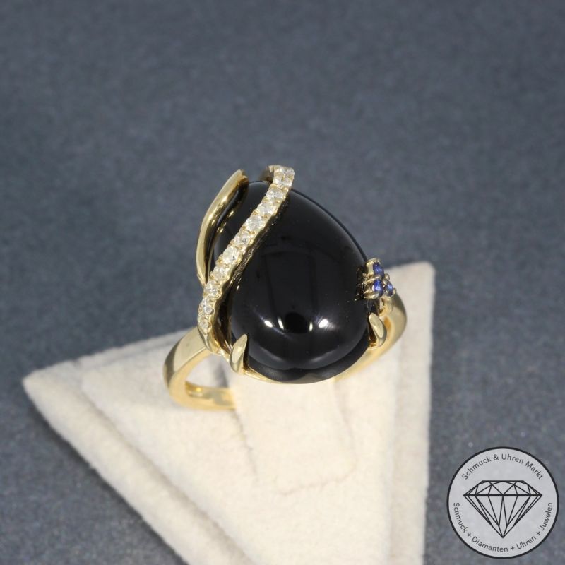 Wert 1780 € Brillant Saphir Achat Ring in 585er 14 K Gelbgold - 95290