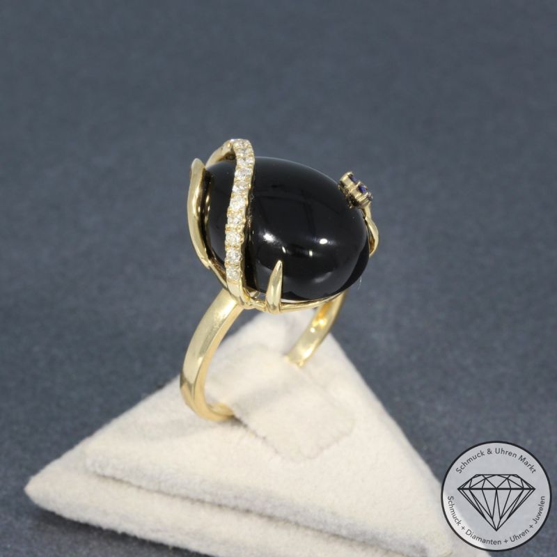 Wert 1780 € Brillant Saphir Achat Ring in 585er 14 K Gelbgold - 95290