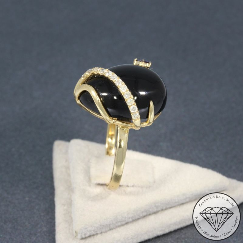 Wert 1780 € Brillant Saphir Achat Ring in 585er 14 K Gelbgold - 95290