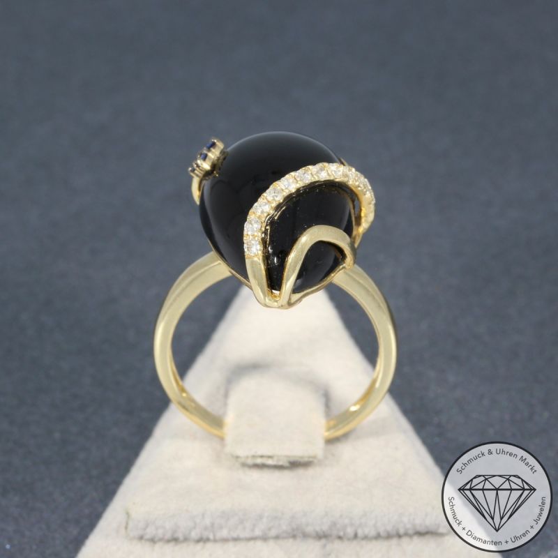 Wert 1780 € Brillant Saphir Achat Ring in 585er 14 K Gelbgold - 95290