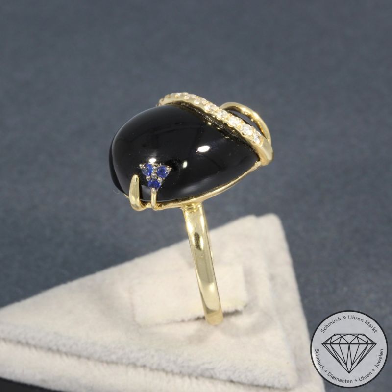 Wert 1780 € Brillant Saphir Achat Ring in 585er 14 K Gelbgold - 95290