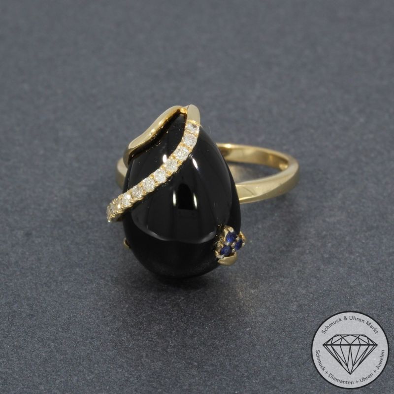 Wert 1780 € Brillant Saphir Achat Ring in 585er 14 K Gelbgold - 95290