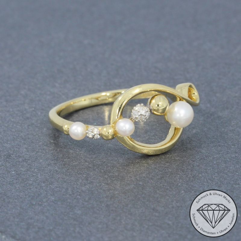 Wert 990 € Brillant Perl Ring in 585er 14 K Gelbgold - 95296