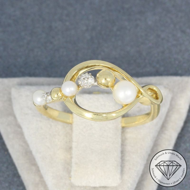 Wert 990 € Brillant Perl Ring in 585er 14 K Gelbgold - 95296