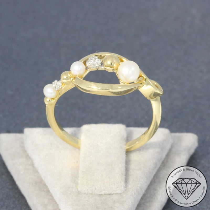 Wert 990 € Brillant Perl Ring in 585er 14 K Gelbgold - 95296