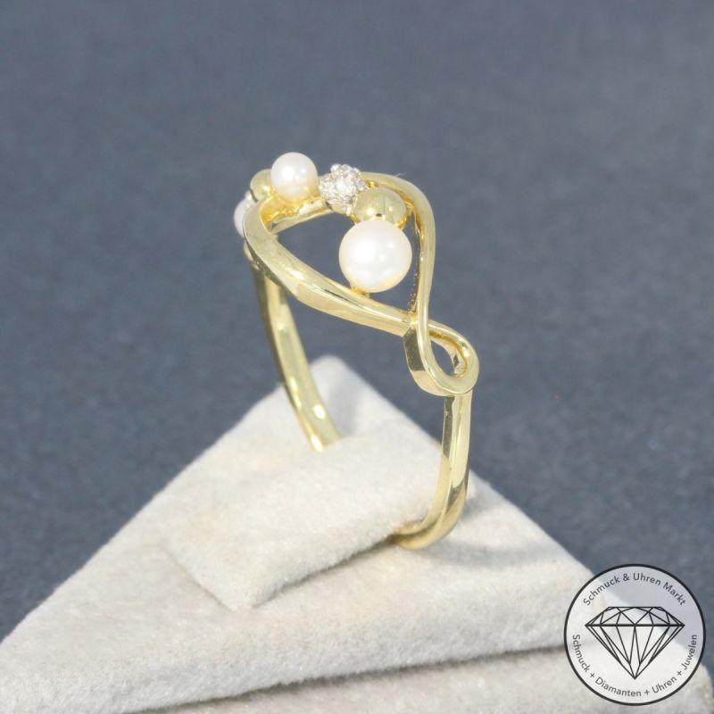 Wert 990 € Brillant Perl Ring in 585er 14 K Gelbgold - 95296