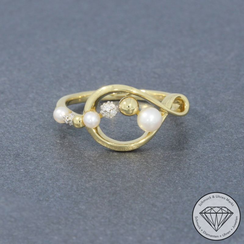 Wert 990 € Brillant Perl Ring in 585er 14 K Gelbgold - 95296