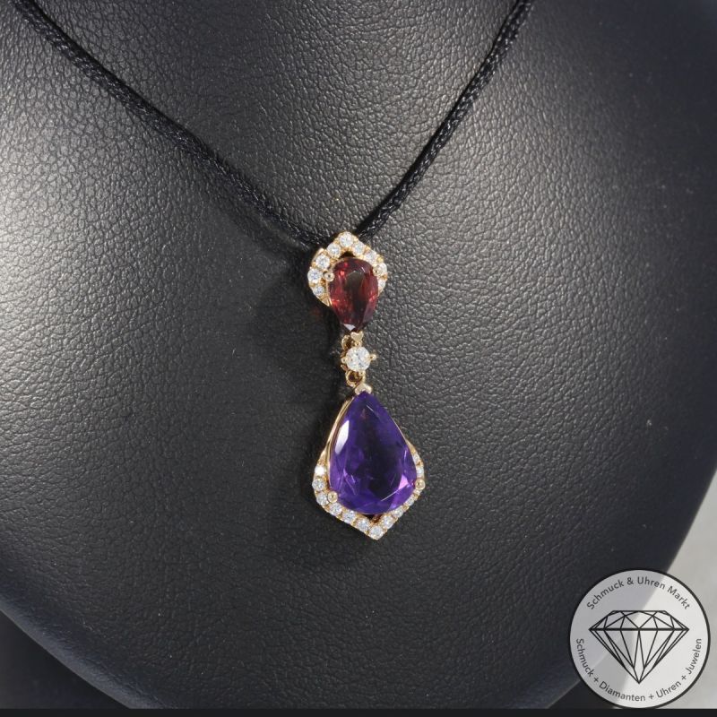 Wert 1250 € Brillant Amethyst Granat Anhänger in 750er 18 K Rosegold - 95450