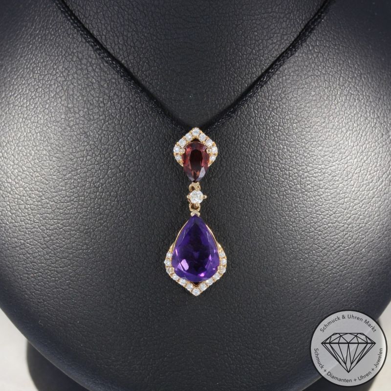 Wert 1250 € Brillant Amethyst Granat Anhänger in 750er 18 K Rosegold - 95450