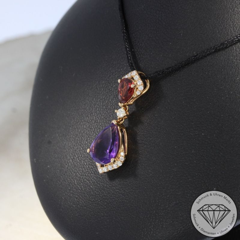 Wert 1250 € Brillant Amethyst Granat Anhänger in 750er 18 K Rosegold - 95450