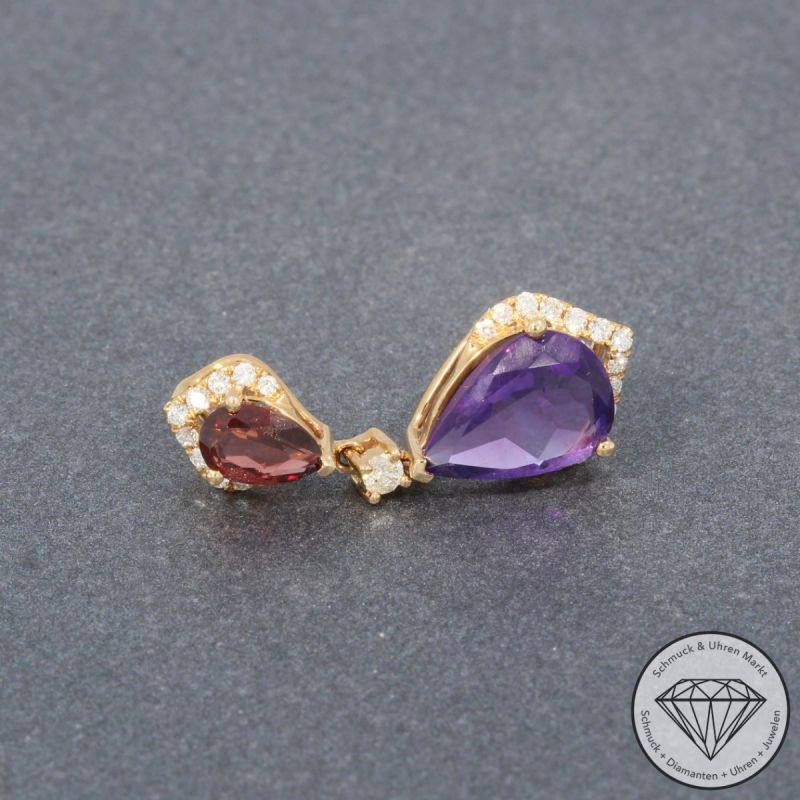 Wert 1250 € Brillant Amethyst Granat Anhänger in 750er 18 K Rosegold - 95450