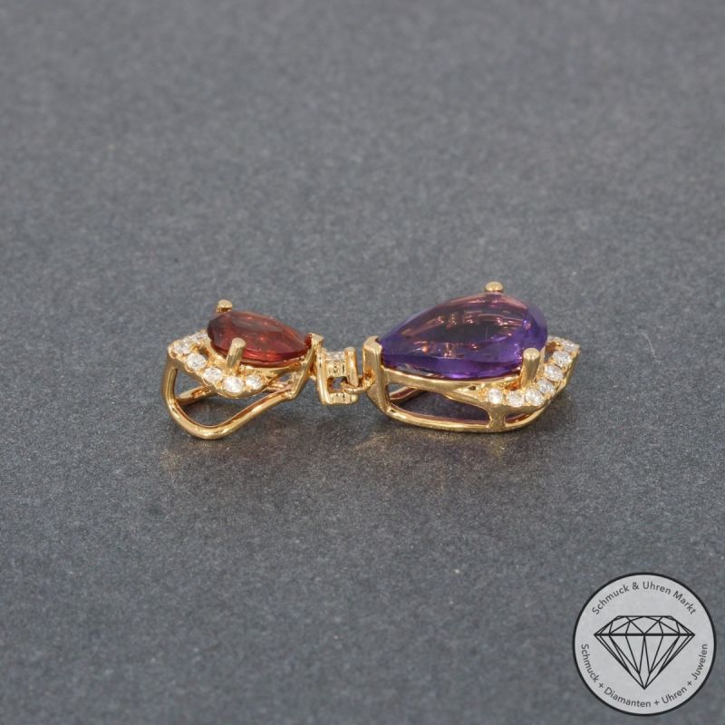 Wert 1250 € Brillant Amethyst Granat Anhänger in 750er 18 K Rosegold - 95450