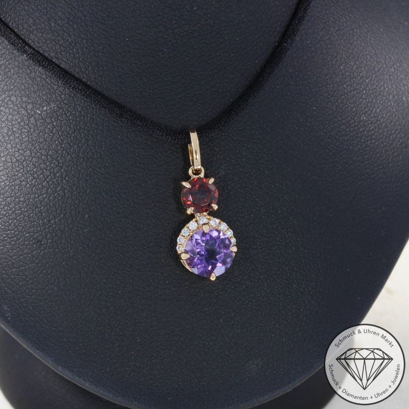 Wert 1050 € Brillant Amethyst Granat Anhänger in 750er 18 K Rosegold - 95453