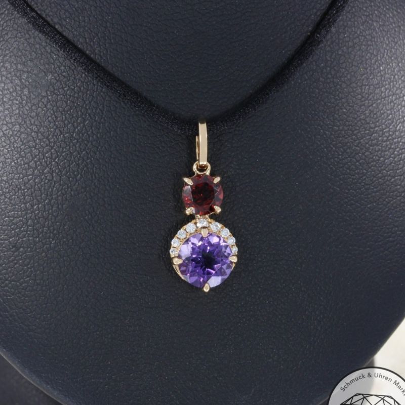 Wert 1050 € Brillant Amethyst Granat Anhänger in 750er 18 K Rosegold - 95453