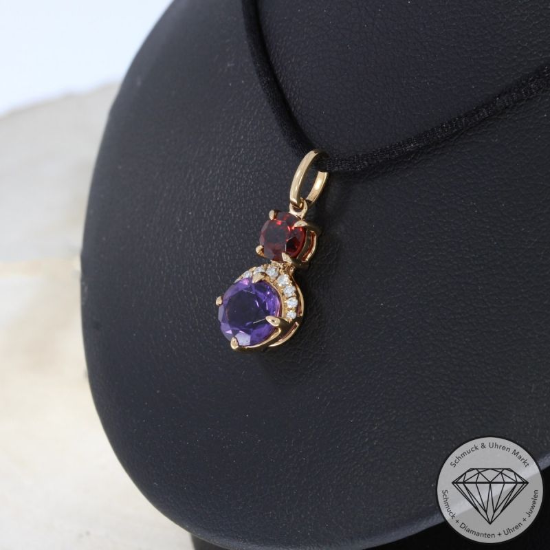 Wert 1050 € Brillant Amethyst Granat Anhänger in 750er 18 K Rosegold - 95453