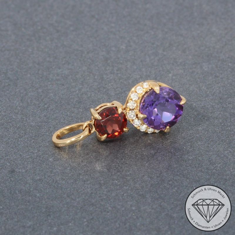 Wert 1050 € Brillant Amethyst Granat Anhänger in 750er 18 K Rosegold - 95453