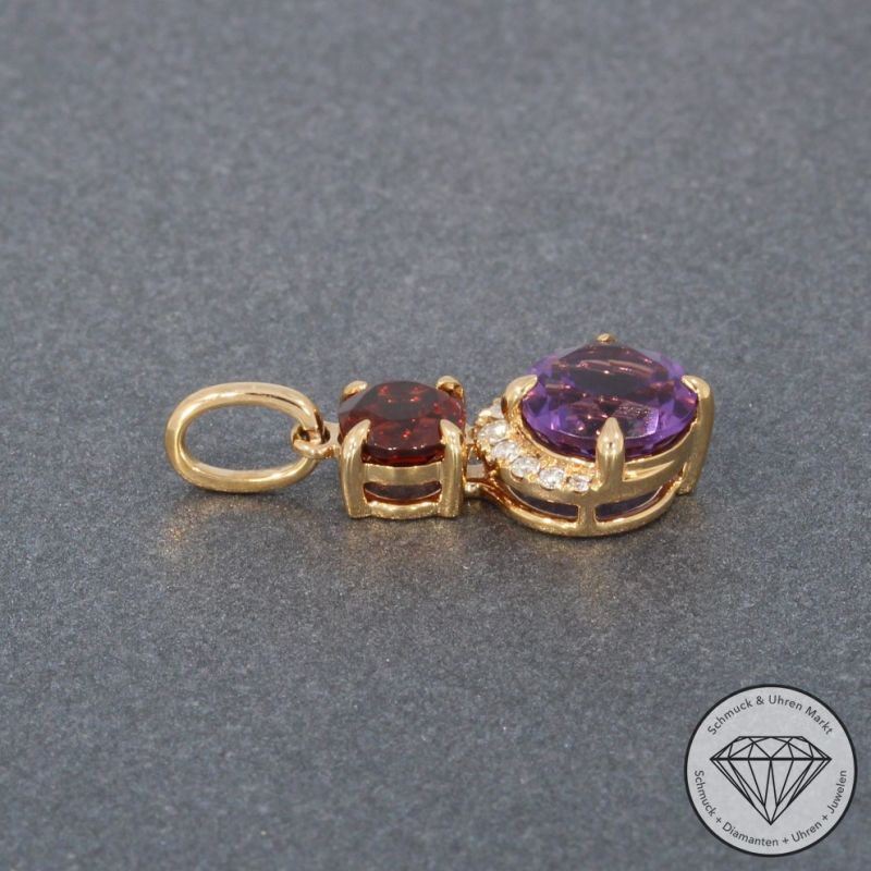 Wert 1050 € Brillant Amethyst Granat Anhänger in 750er 18 K Rosegold - 95453