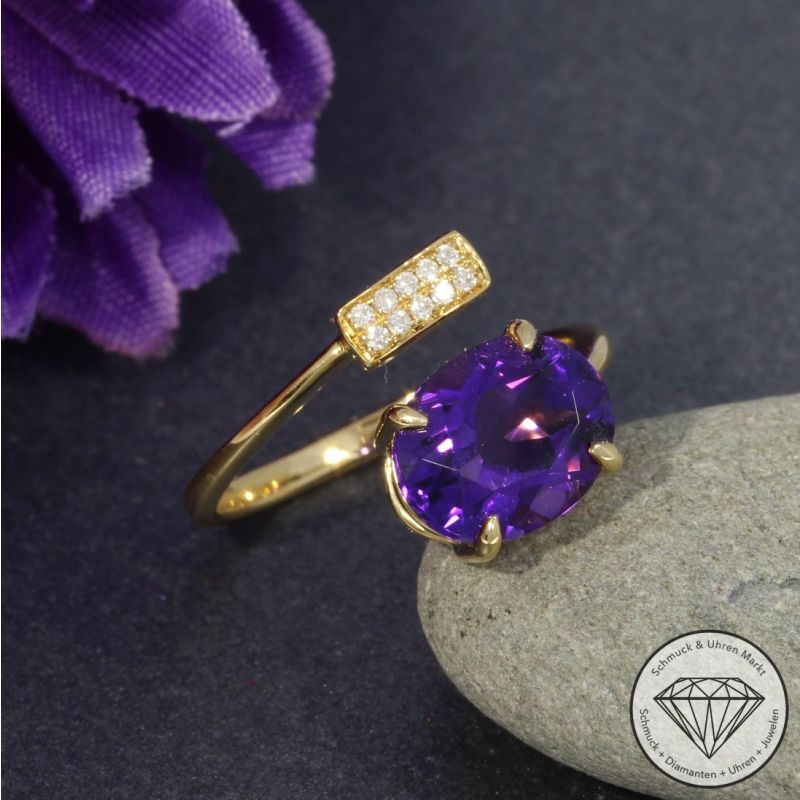 Wert 1650 € Brillant Amethyst Ring in 750er 18 K Gelbgold - 95456