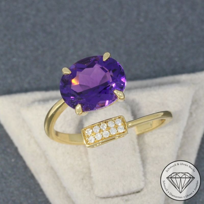 Wert 1650 € Brillant Amethyst Ring in 750er 18 K Gelbgold - 95456