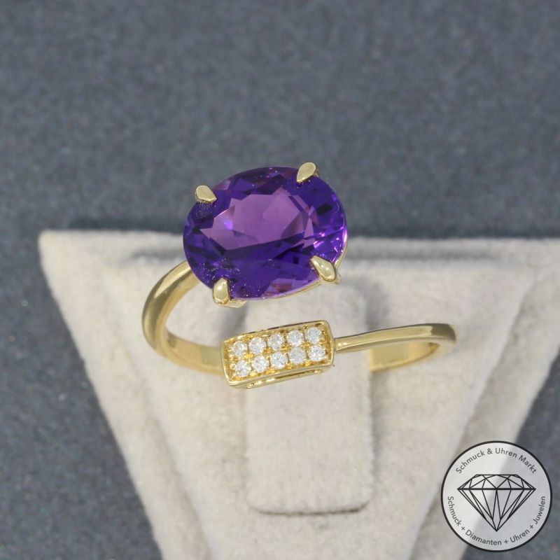 Wert 1650 € Brillant Amethyst Ring in 750er 18 K Gelbgold - 95456