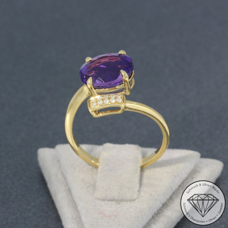 Wert 1650 € Brillant Amethyst Ring in 750er 18 K Gelbgold - 95456