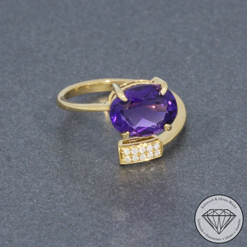 Wert 1650 € Brillant Amethyst Ring in 750er 18 K Gelbgold - 95456