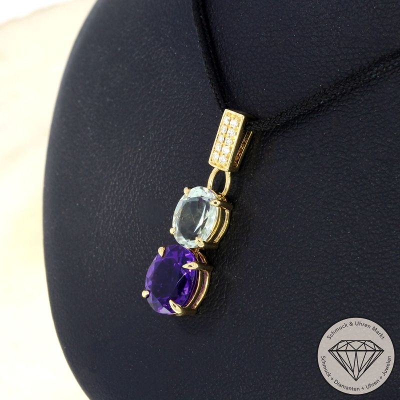 Wert 1190 € Brillant Amethyst Anhänger in 750er 18 K Gelbgold - 95482