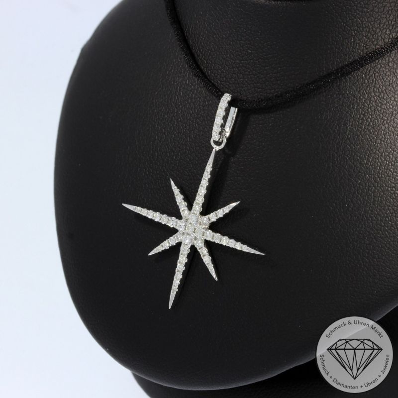 Wert 2290 € Brillant Stern Anhänger (0,43 carat) in 585er 14 K Weißgold - H756