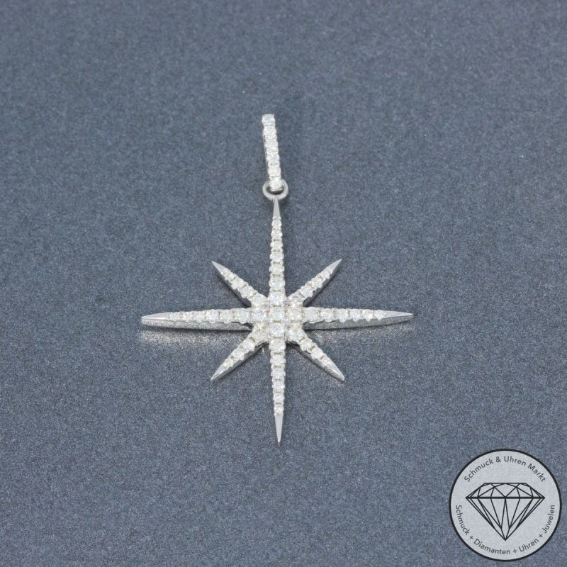 Wert 2290 € Brillant Stern Anhänger (0,43 carat) in 585er 14 K Weißgold - H756