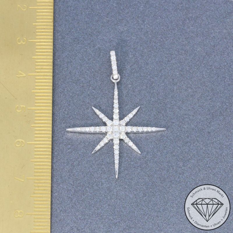 Wert 2290 € Brillant Stern Anhänger (0,43 carat) in 585er 14 K Weißgold - H756