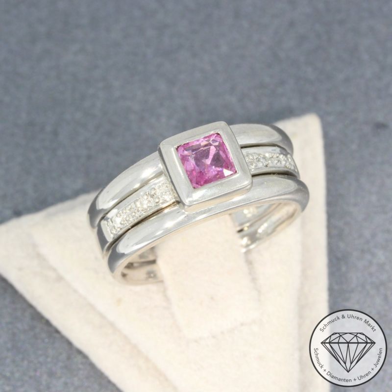 Sale! Wert 1700 € zweiteiliger Brillant Saphir Ring in 750er 18 K Weißgold - 95634