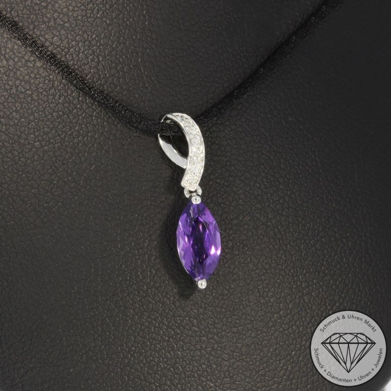 Wert 590 € Brillant Amethyst Anhänger in 585er 14 K Weißgold - H755
