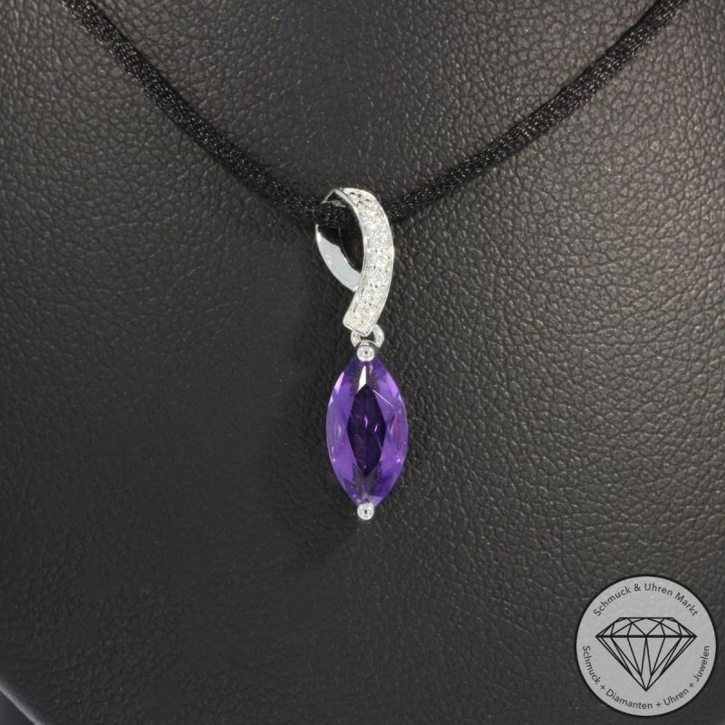 Wert 590 € Brillant Amethyst Anhänger in 585er 14 K Weißgold - H755