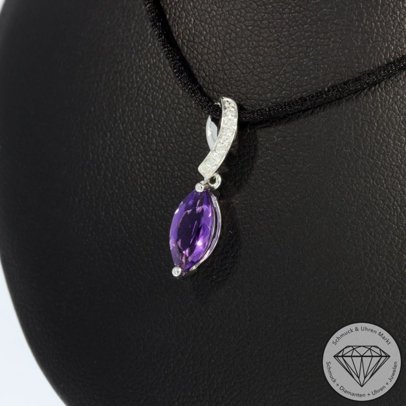 Wert 590 € Brillant Amethyst Anhänger in 585er 14 K Weißgold - H755